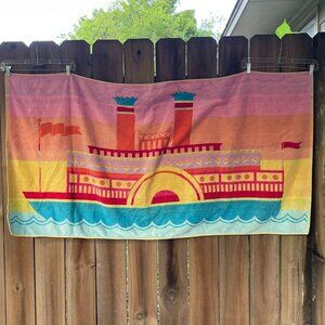 Vintage 60s FASHIONEER Riverboat BEACH TOWEL 30" x 58"